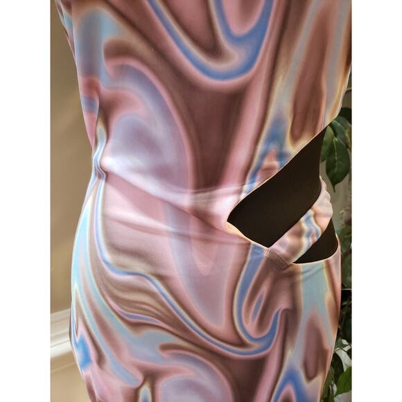 Tic Toc Dress Women Large Pink Multicolor Swirl Cutout Bodycon Sleeveless - Picture 10 of 12